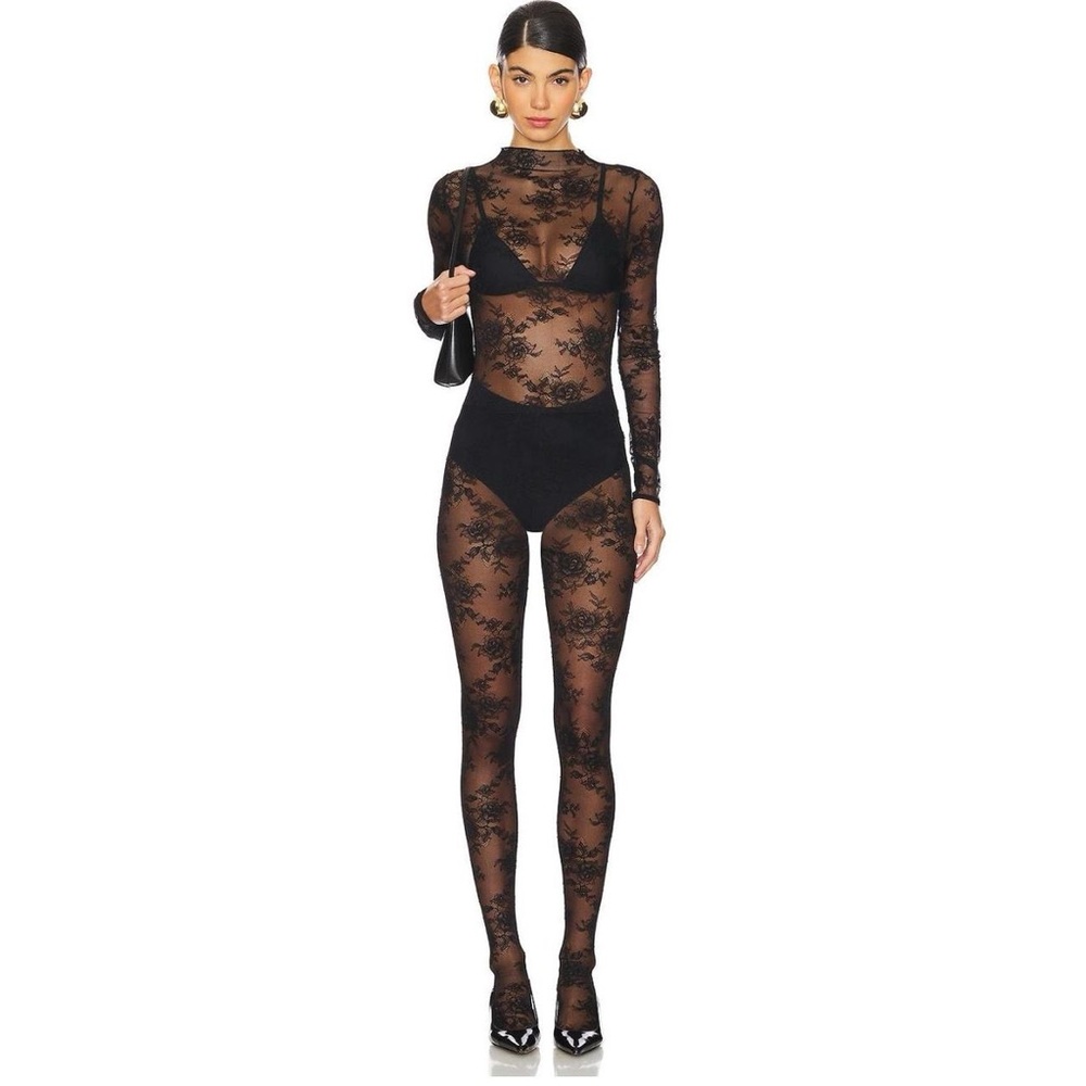 NBD Black Sheer Lace Bodysuit